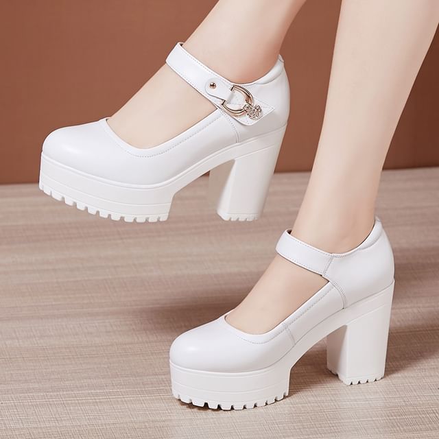 Freesia-Platform Chunky Heel Mary Jane Pumps
