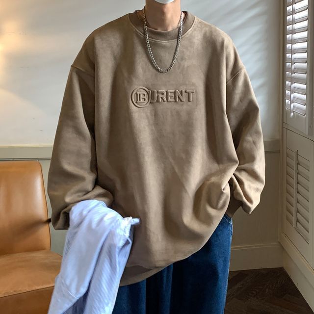 Newise - Crew Neck Letter Embossed Fleece-Lined Sweatshirt | YesStyle