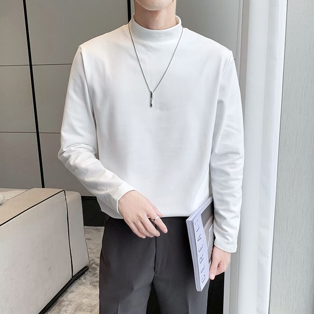 Orungeetun Long-Sleeve Mock Neck Plain T-Shirt YesStyle