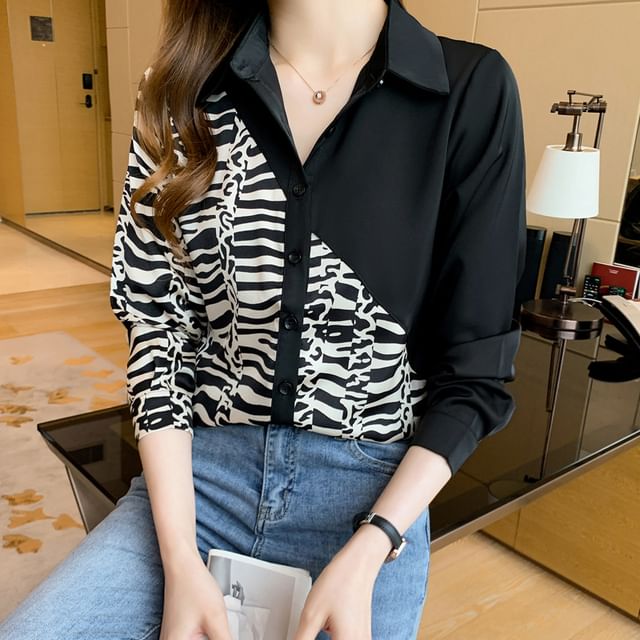 Dragan Pulse-Long-Sleeve Zebra Print Shirt