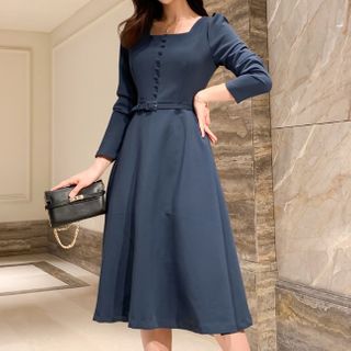 a line sweater dress knee length A-Line Midi Satin Burgundy Mother of the Bride Dress COCOMELODY CM0263, Veiled Rose