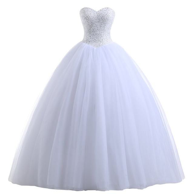 DreesHouse-Plain Sequin Panel Mesh A-Line Tube Wedding Gown