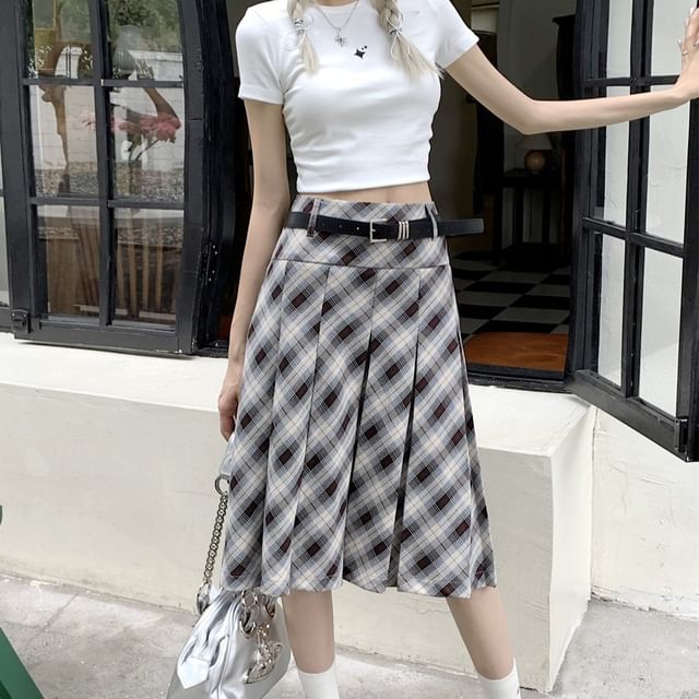 スカート LOW CLASSIC : 25SS / STRING CHECKED MIDI SKRIT (BEIGE) Belted Italian Canvas Skirt in Dresses & Skirts | Vince