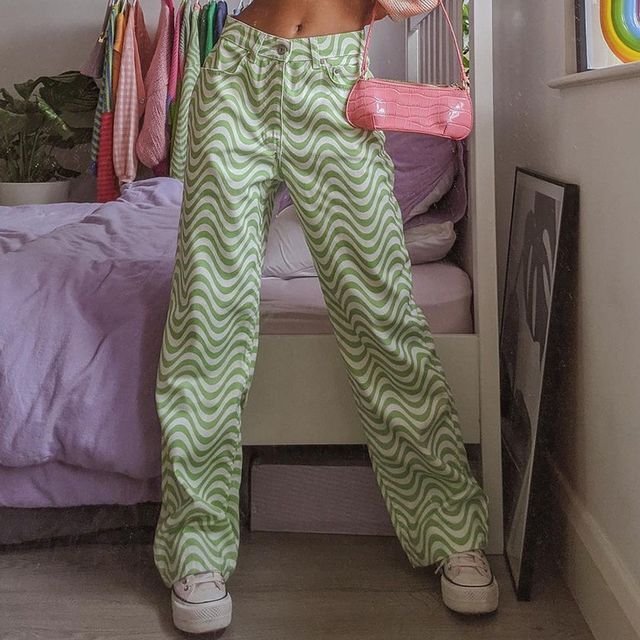 High-Waist Patterned Straight Leg Pants 