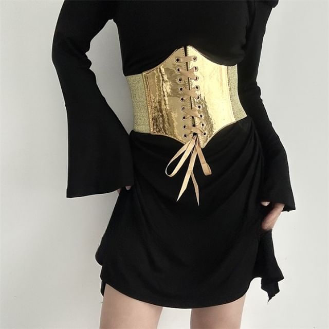 Lunashore-Lace Up Metallic Cincher Belt
