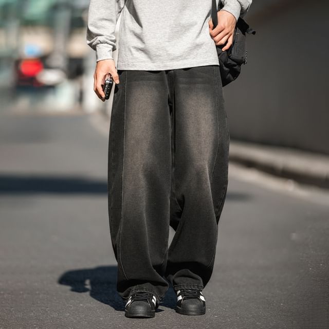 Really Point-Mid Rise Washed Wide Leg Jeans