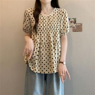 Everose-Short-Sleeve Crewneck Dotted Blouse