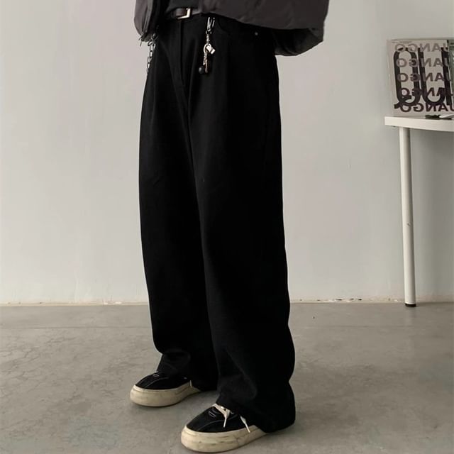 Nightbell-Mid Rise Plain Loose Fit Cargo Pants
