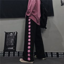 Giuliana - Flower Patterned Straight-Cut Sweatpants Giuliana - Flower Patterned Straight-Cut Sweatpants