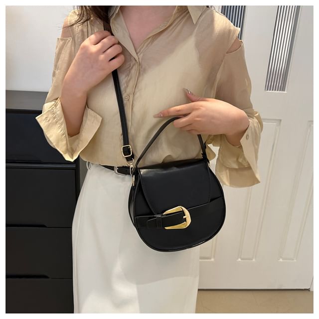 Maorong-Buckled Flap Top Handle Crossbody Bag