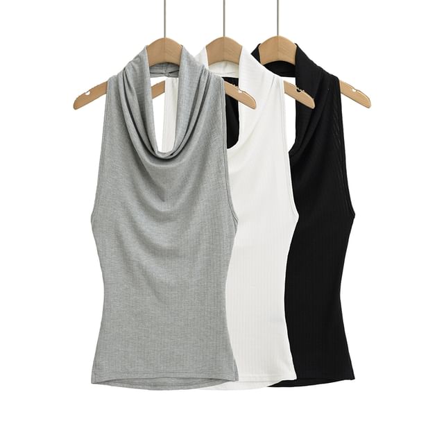 Ulark-Cowl Neck Plain Halter Top