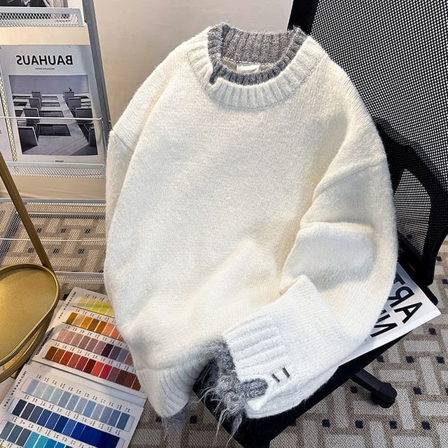 Trimecca-Mock Two-Piece Crewneck Sweater