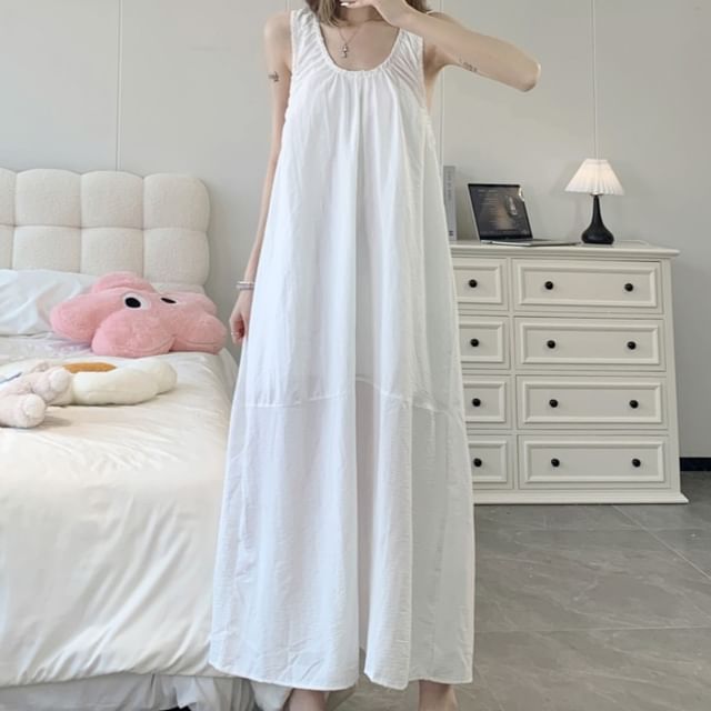 GOUB-Sleeveless Plain Pajama Dress