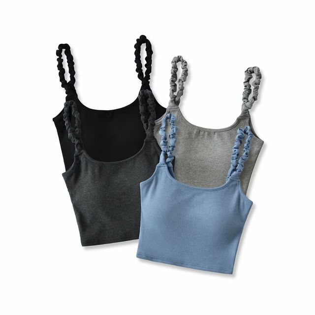 JVL-Plain Ruched Cropped Cami Top