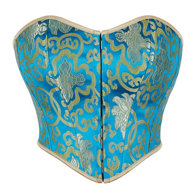 Lady Citrus-Jacquard Lace-Up Back Bustier Top