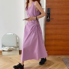 Magma - Drawstring Cutout Midi Tank Dress Magma - Drawstring Cutout Midi Tank Dress