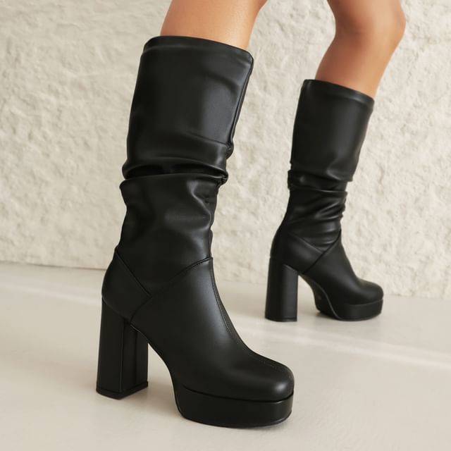 Megan-Block Heel Plain Tall Boots