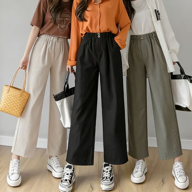 INEN-Pantalon large court à taille élastique