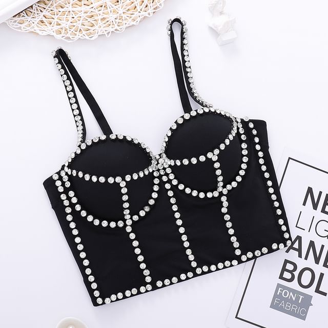 Doowex-Plain Rhinestone Bustier Top