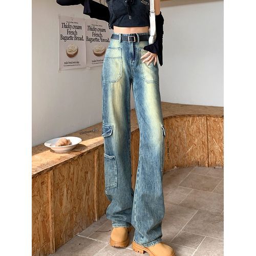 High-Waist Loose-Fit Cargo Wide Leg Jeans