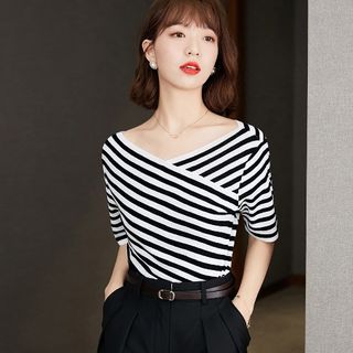 Dragan Pulse-Short-Sleeve Striped Knit Top
