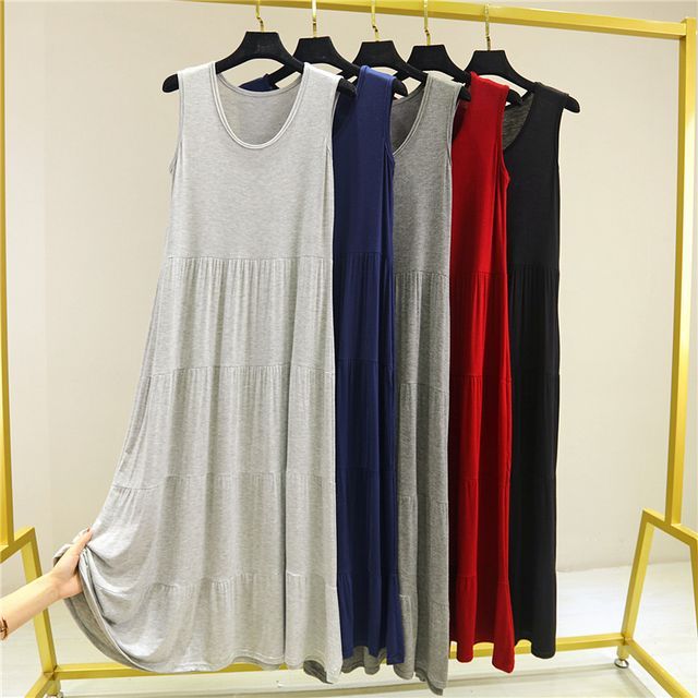 KUMI-Sleeveless Plain Sleep Dress
