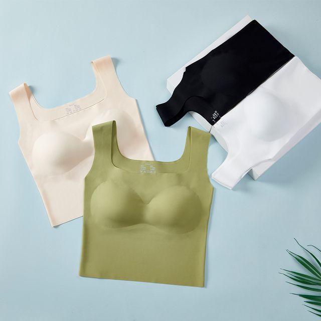 Wildery-Square Neck Plain Padded Crop Tank Top
