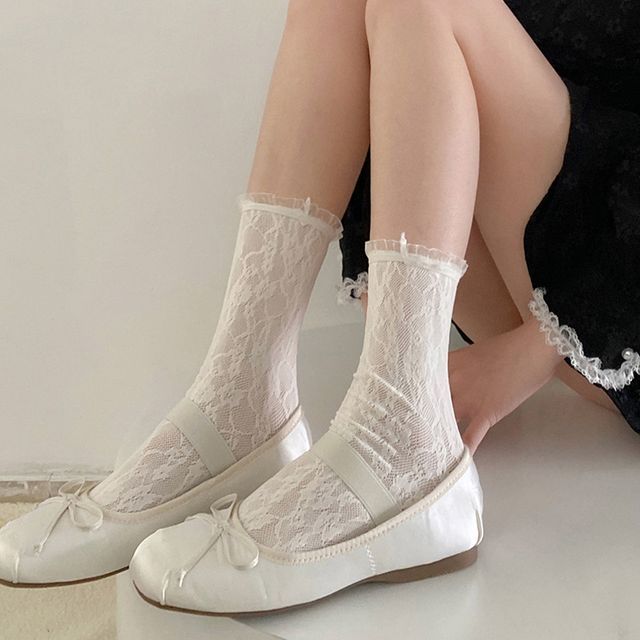 Mimiyu-Mesh Trim Lace Socks Set