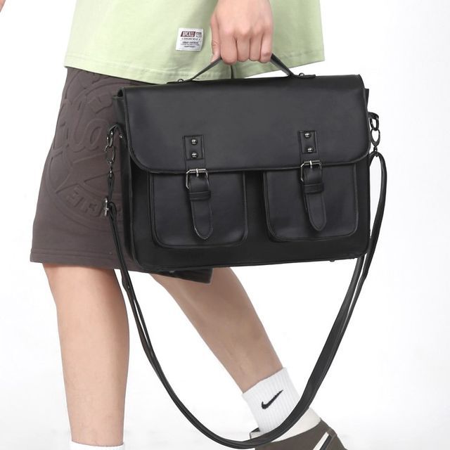 Hikuozy-Multi-Pocket Faux Leather Satchel