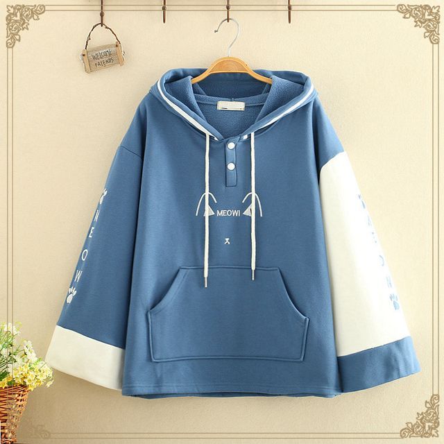 Color block japanese wave printed long sleeve leisure clearance hoodie