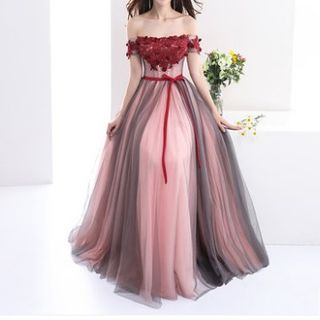 off the shoulder floral prom dress