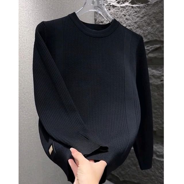 Nightbell-Crewneck Plain Sweater