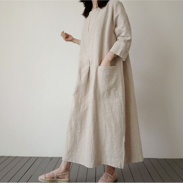 Felixia - 3/4-Sleeve Midi A-Line Linen Dress | YesStyle Felixia - 3/4-Sleeve Midi A-Line Linen Dress | YesStyle