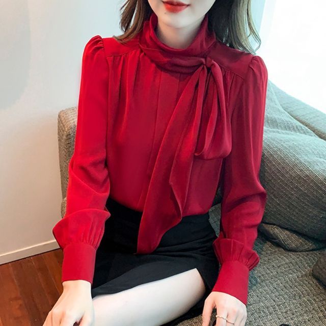 Dragan Pulse-Puff-Sleeve Tie-Neck Blouse