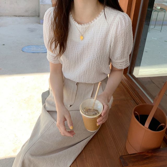Everose-Short-Sleeve Plain Top
