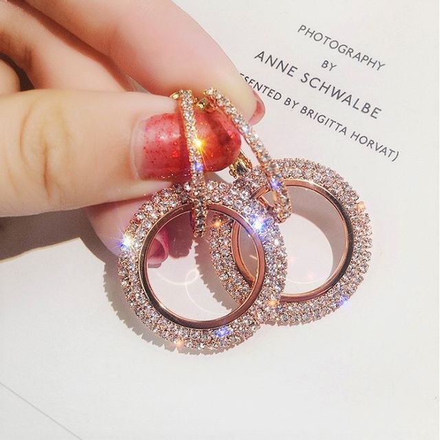 Hansha-Rhinestone Dangle Hoop Earring