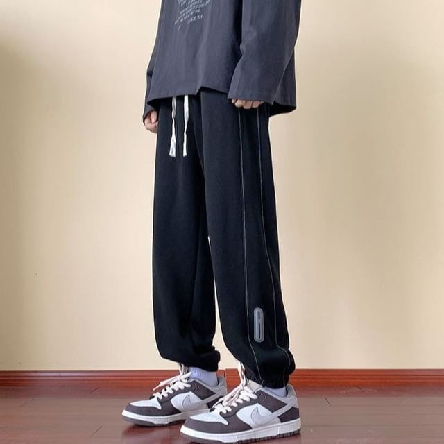 Urtishia-Drawstring Waist Plain Cropped Harem Sweatpants