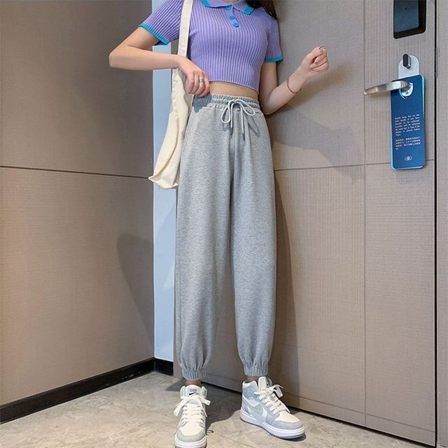 Everose-High Waist Plain Straight Leg Sweatpants
