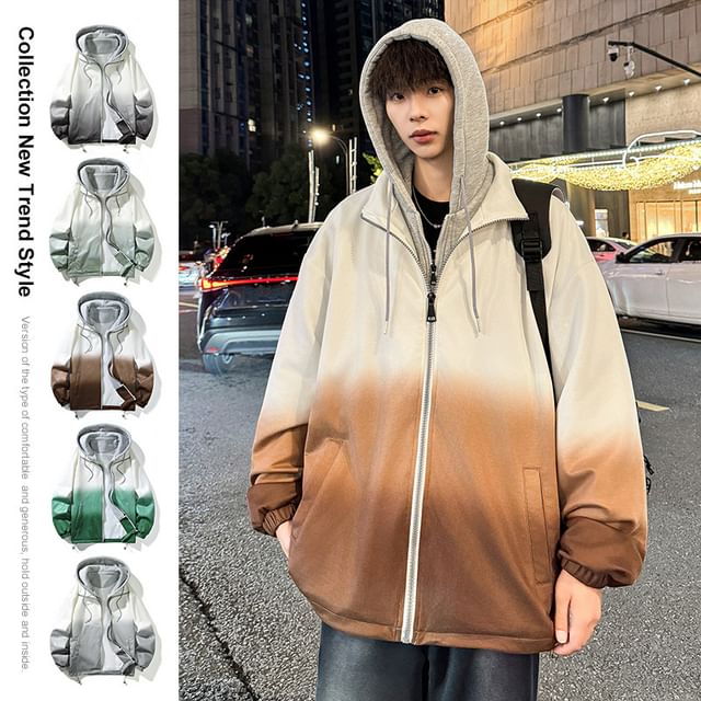 Lefitt-Mock Two-Piece Hooded Zip-Up Jacket