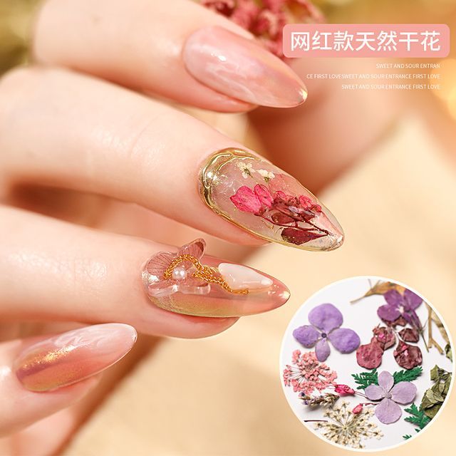 Magpie Dried Flowers Pink Nail Art Decoration