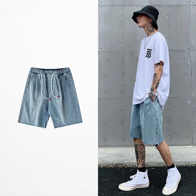 Wewewow-Mid Rise Frayed Denim Shorts