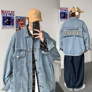 JUN.LEE - Embroidered Oversized Denim Jacket | YesStyle