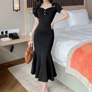 mermaid midi dress Off-The-Shoulder Light Pink / US 14 stopping moment Knee Length Midi Wedding Guest