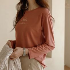 JUSTONE - Long-Sleeve Letter-Printed T-Shirt JUSTONE - Long-Sleeve Letter-Printed T-Shirt
