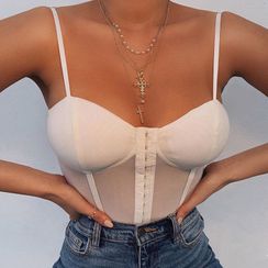 Femme Cradle - Spaghetti Strap Front-Clasp Mesh Bodysuit Femme Cradle - Spaghetti Strap Front-Clasp Mesh Bodysuit