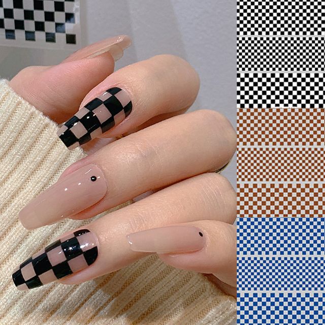 Checkerboard French Nail Stickers Decals Moon Fire Flame - Etsy