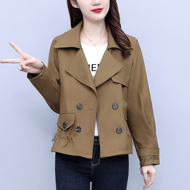 Sienne-Plain Drawstring Double-Breasted Trench Jacket