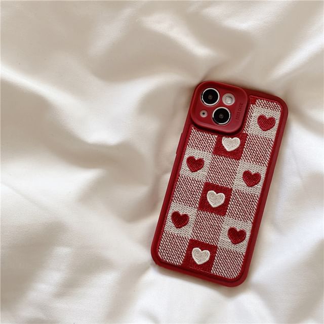 Heart Embroidery Plaid Phone Case - iPhone 14 Pro Max / 14 Pro / 14 / 14 Plus / 13 Pro Max / 13 Pro / 13 / 13 mini / 12 Pro Max / 12 Pro / 12 / 12 ... Heart Embroidery Plaid Phone Case - iPhone 14 Pro Max / 14 Pro / 14 / 14 Plus / 13 Pro Max / 13 Pro / 13 / 13 mini / 12 Pro Max / 12 Pro / 12 / 12 ...