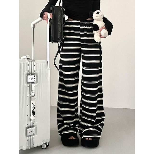 RainGirl-High Rise Striped Baggy Pants