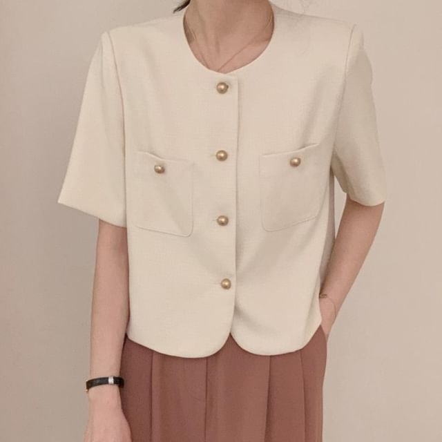 Yilda-Short-Sleeve Plain Button Jacket